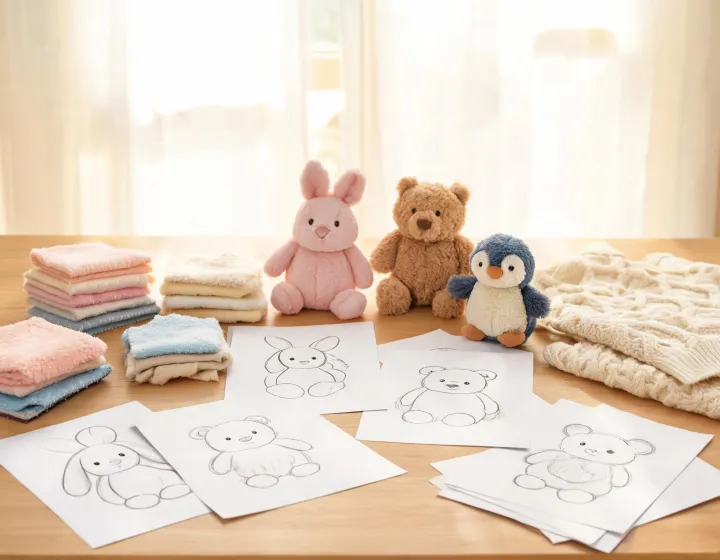 Jellycat plush design story in a bright studio