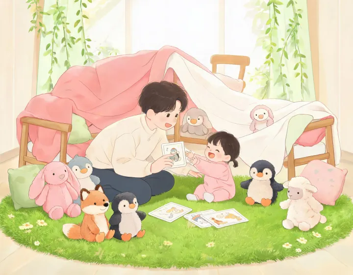 Illustrated Jellycat play ideas scene