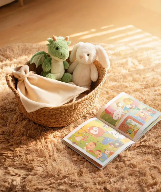 Preschool plush story basket